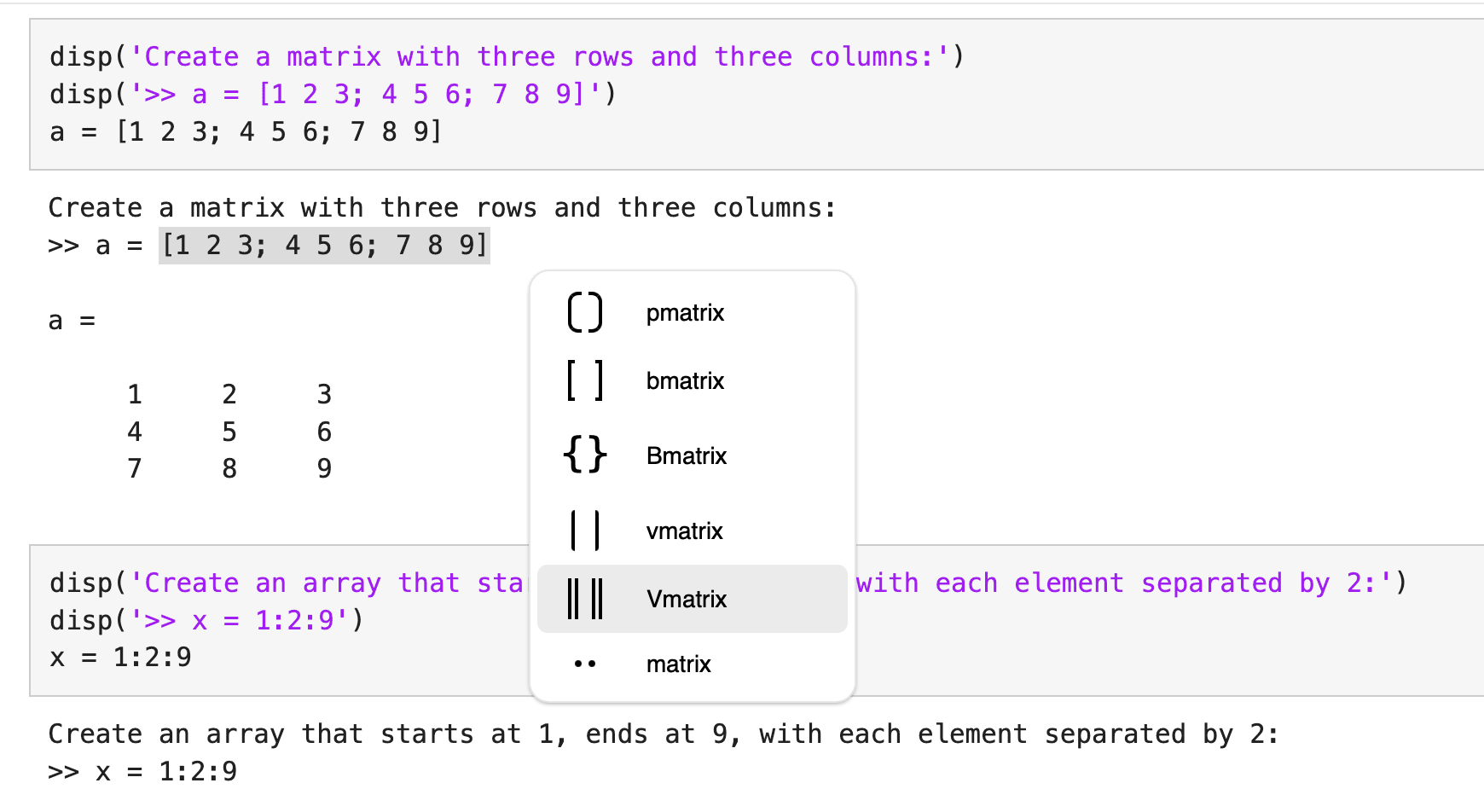 Matrix editor interface